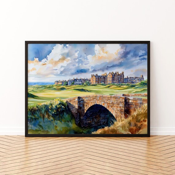 St Andrews Old Course Golf Swilcan Bridge Watercolor Scotland Art Poster
