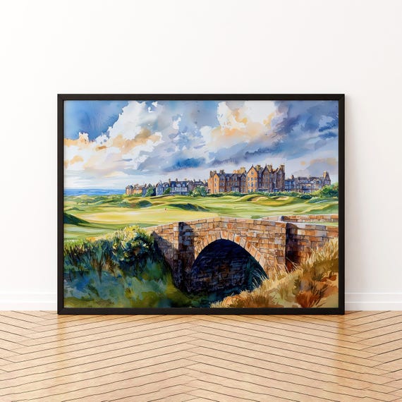 St Andrews Watercolor Poster Landscape Wall Art Hanging Home Dcor Gift Lovers Scotland