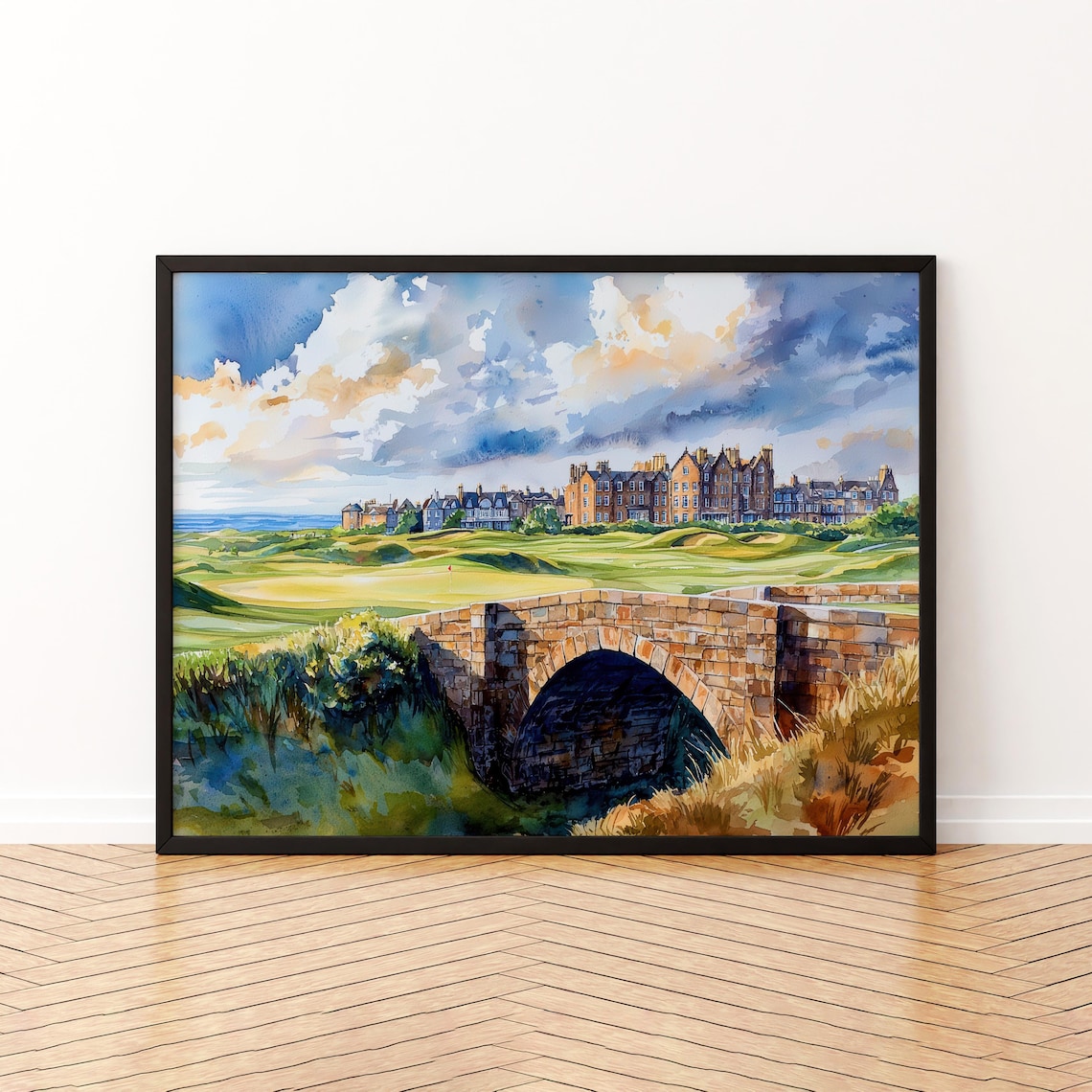 St Andrews Old Course Golf Swilcan Bridge Watercolor Scotland Art Poster
