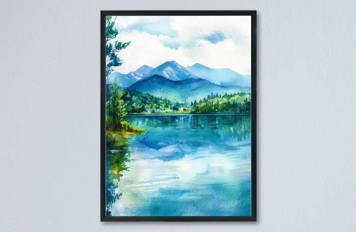 Lake Placid Mirror Lake Adirondack Mountains Watercolor Poster