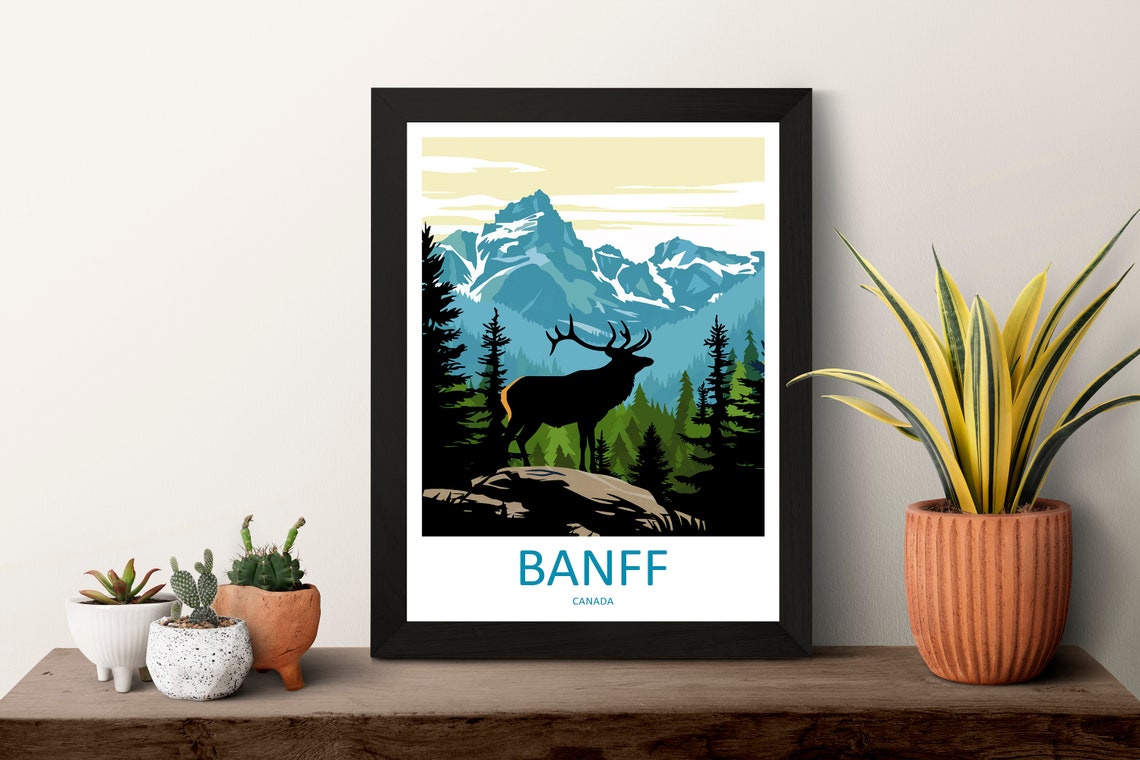 Banff Canada Elk Silhouette Against Snowy Mountain Peaks Poster - Image 3