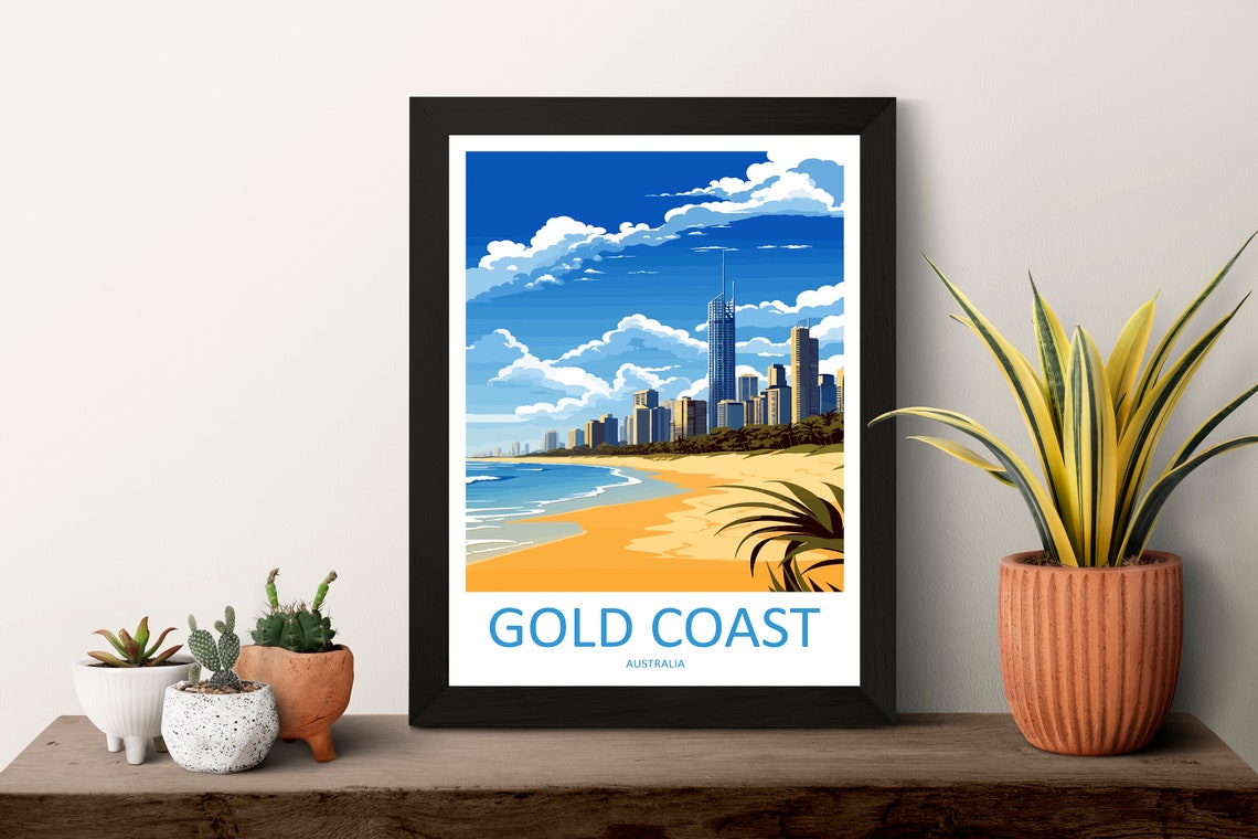 Gold Coast Australia Surfers Paradise City Beach Skyline Poster - Image 3