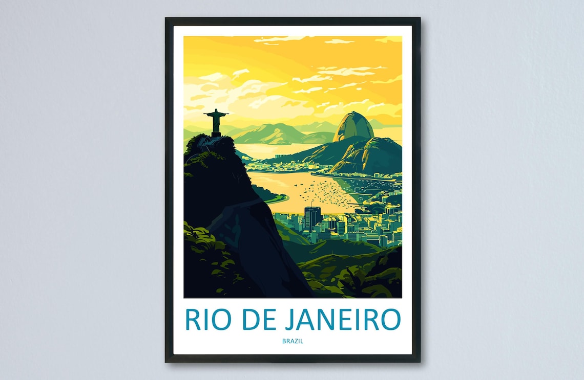 Rio De Janeiro Christ Redeemer Sunset Brazil Travel Poster Gift