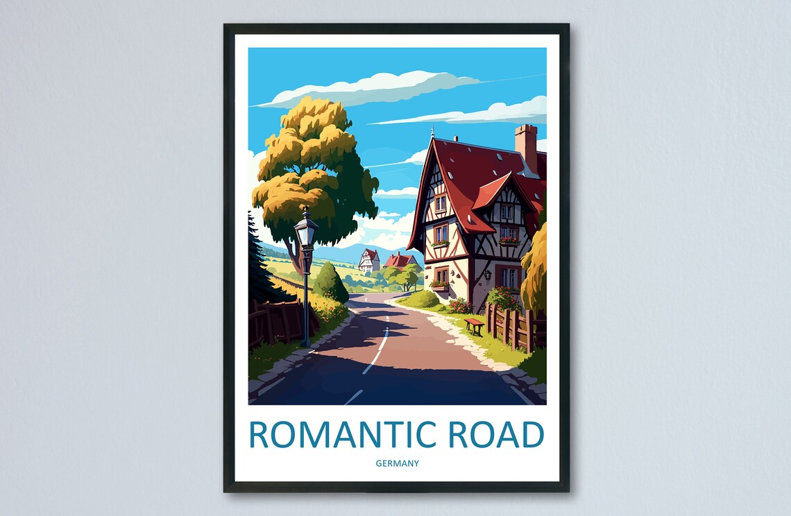 Romantic Road Half Timbered House Country Lane Travel Poster