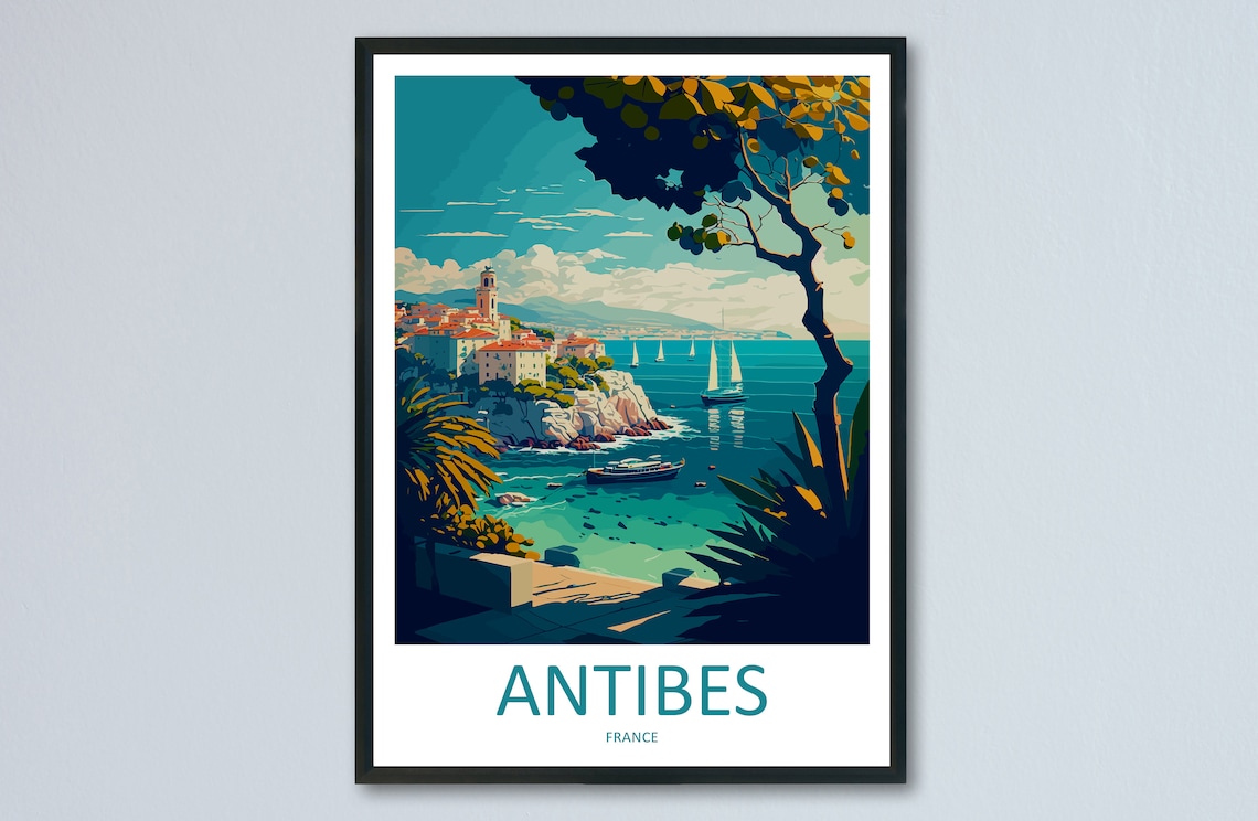 Antibes France Riviera Cove Sailboats Old Town Coastal Travel Poster