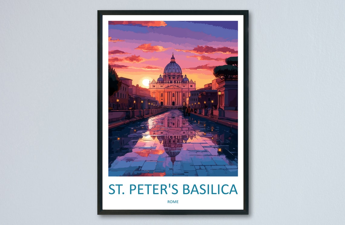 St Peter's Basilica Rome Sunset Reflection Travel Poster Artwork