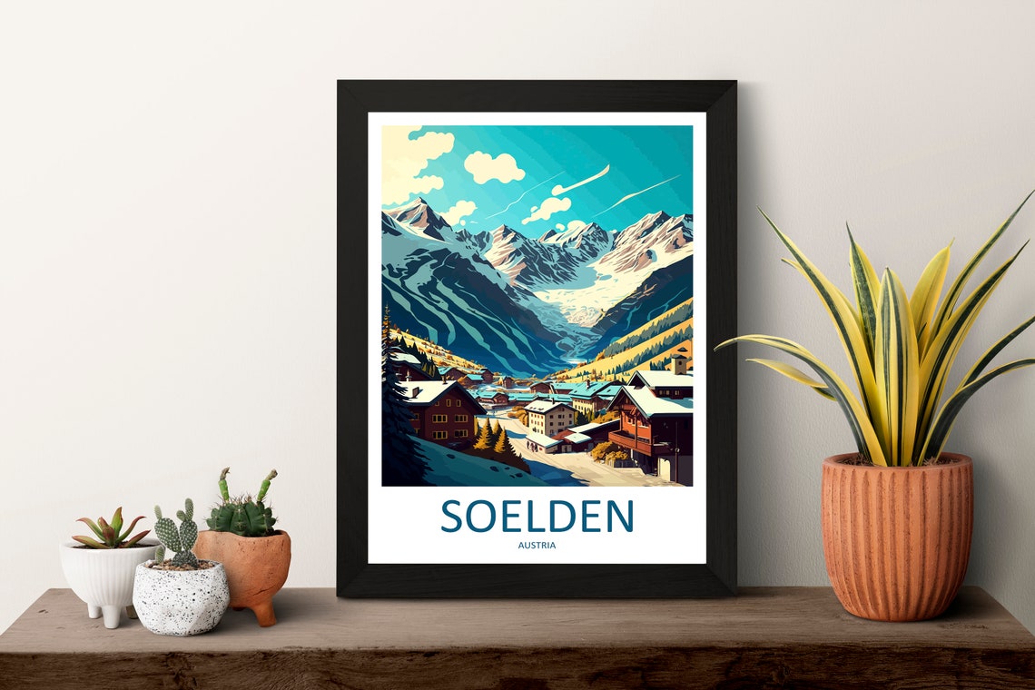 Soelden Austria Alpine Ski Village Winter Retro Travel Poster - Image 3