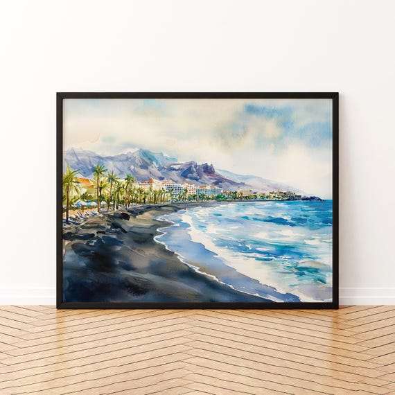 Playa De Las Amricas Watercolor Poster Wall Art Hanging Home Dcor Gift Lovers Spain