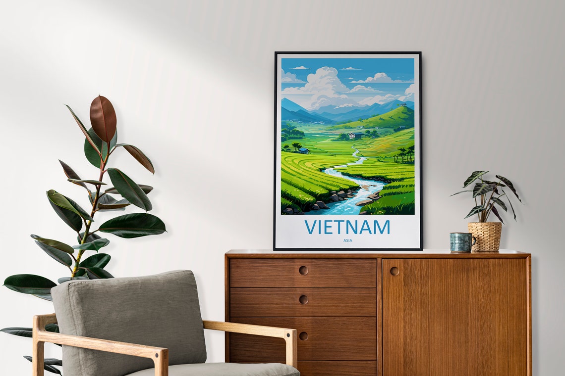 Vietnam Rice Terraces Mountain Stream Green Valley Travel Poster - Image 2