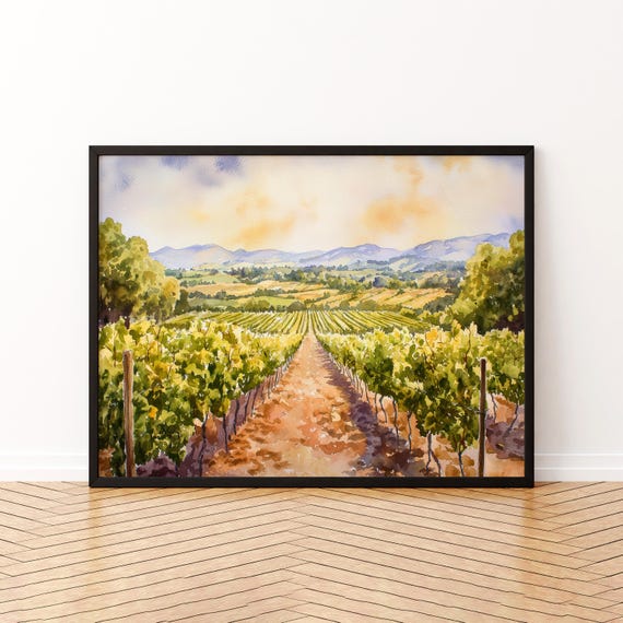 Napa Valley Watercolor Poster Travel Print Vineyard Painting Wine Country Wall Art Usa Decor Souvenir