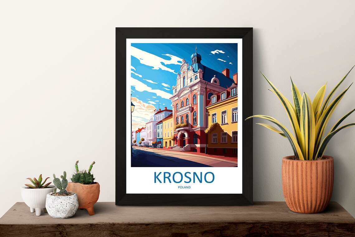 Krosno Poland Colorful Historic Street Retro Style Travel Poster - Image 3