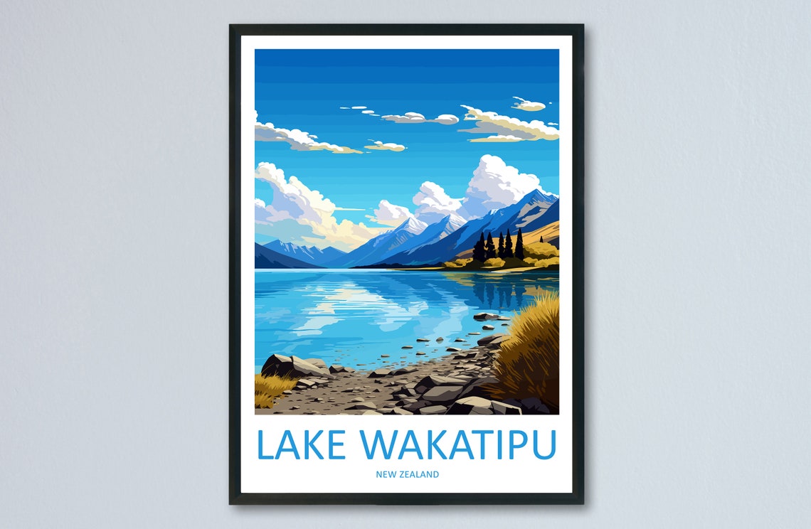 Lake Wakatipu Travel Print Wall Art Lake Wakatipu Wall Hanging Home Dcor Lake Wakatipu Gift Art Lovers New Zealand Art Lover Gift
