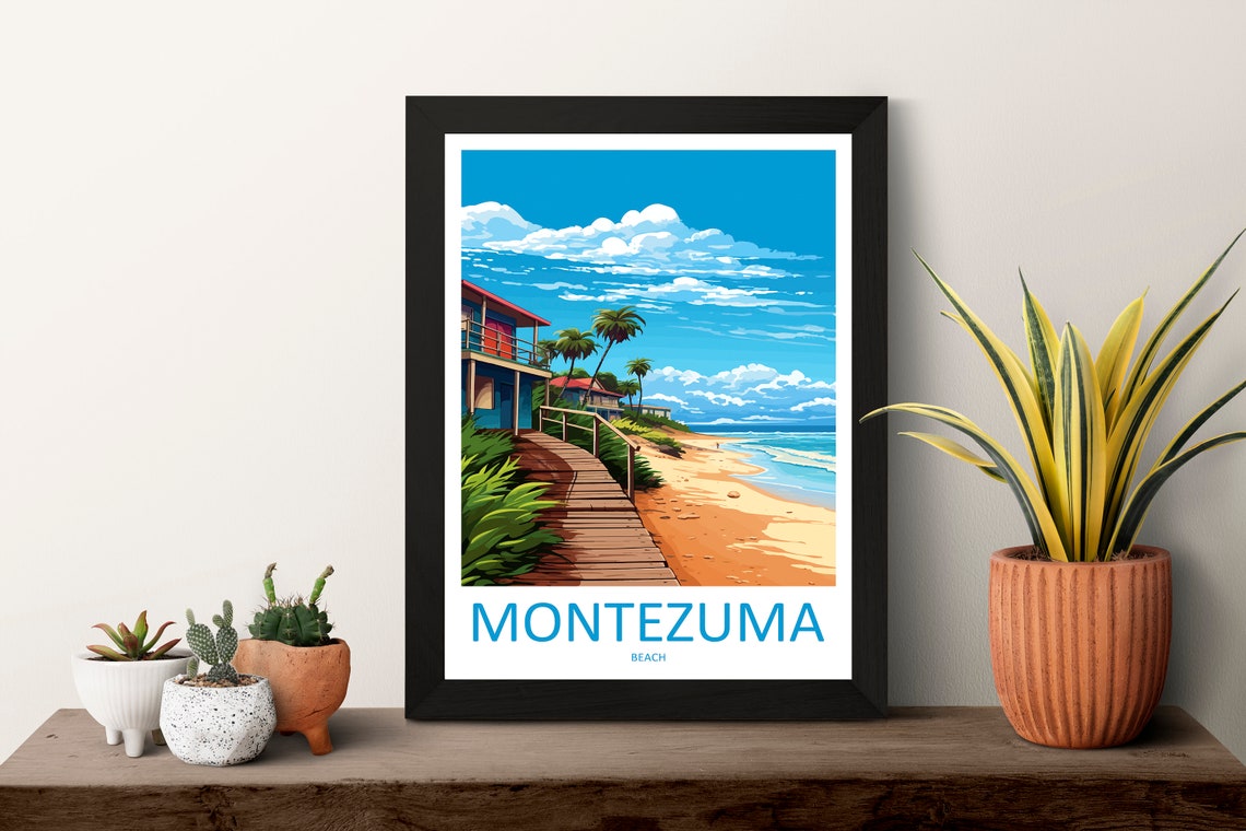 Montezuma Beach Costa Rica Boardwalk and Palms Vintage Poster - Image 3
