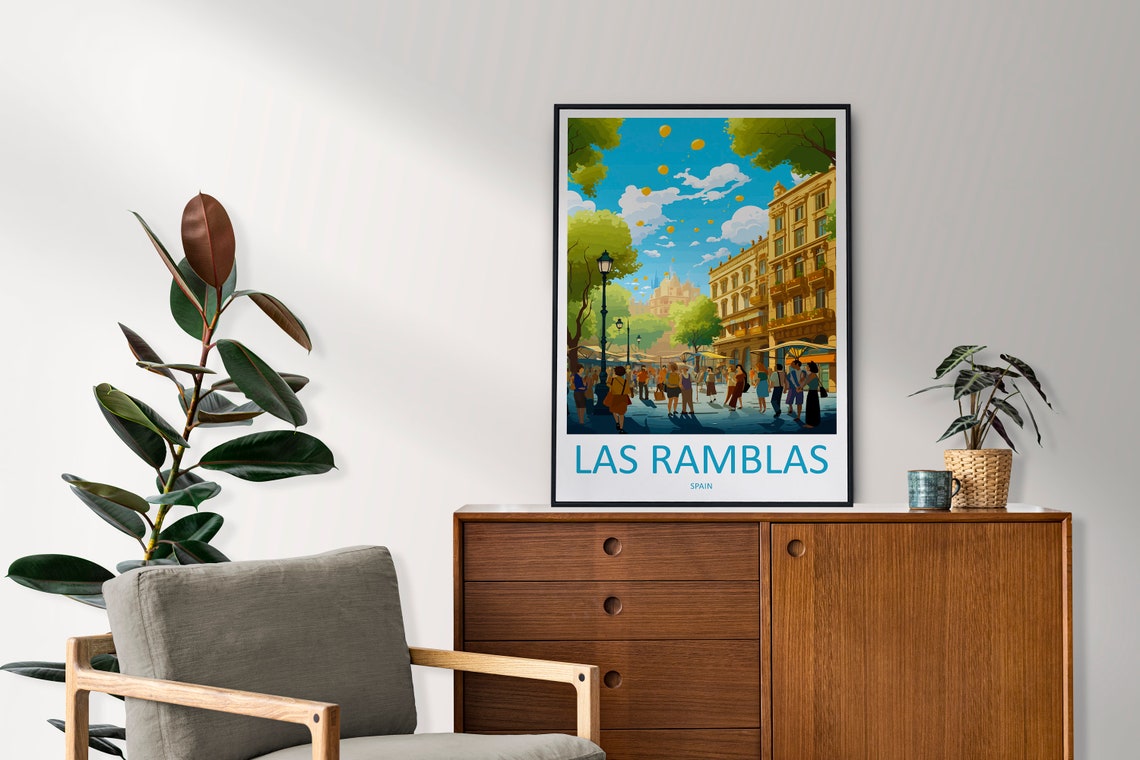 Las Ramblas Barcelona Spain Crowded Leafy Boulevard Street Poster - Image 2