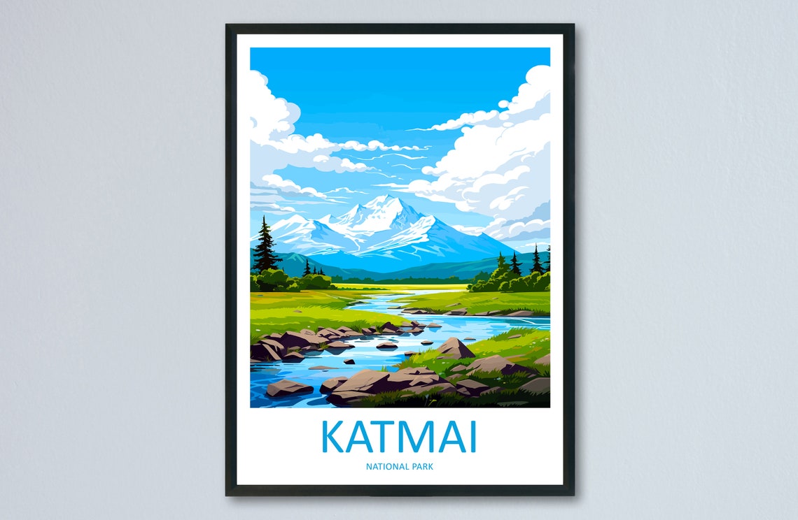 Katmai National Park Snowy Volcano Peak Wilderness Stream Poster