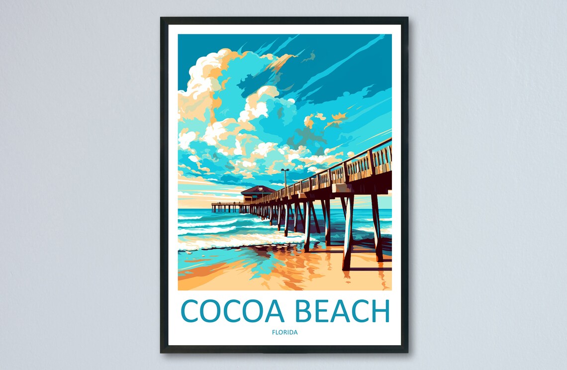Cocoa Beach Travel Poster, Florida Coastal Destination