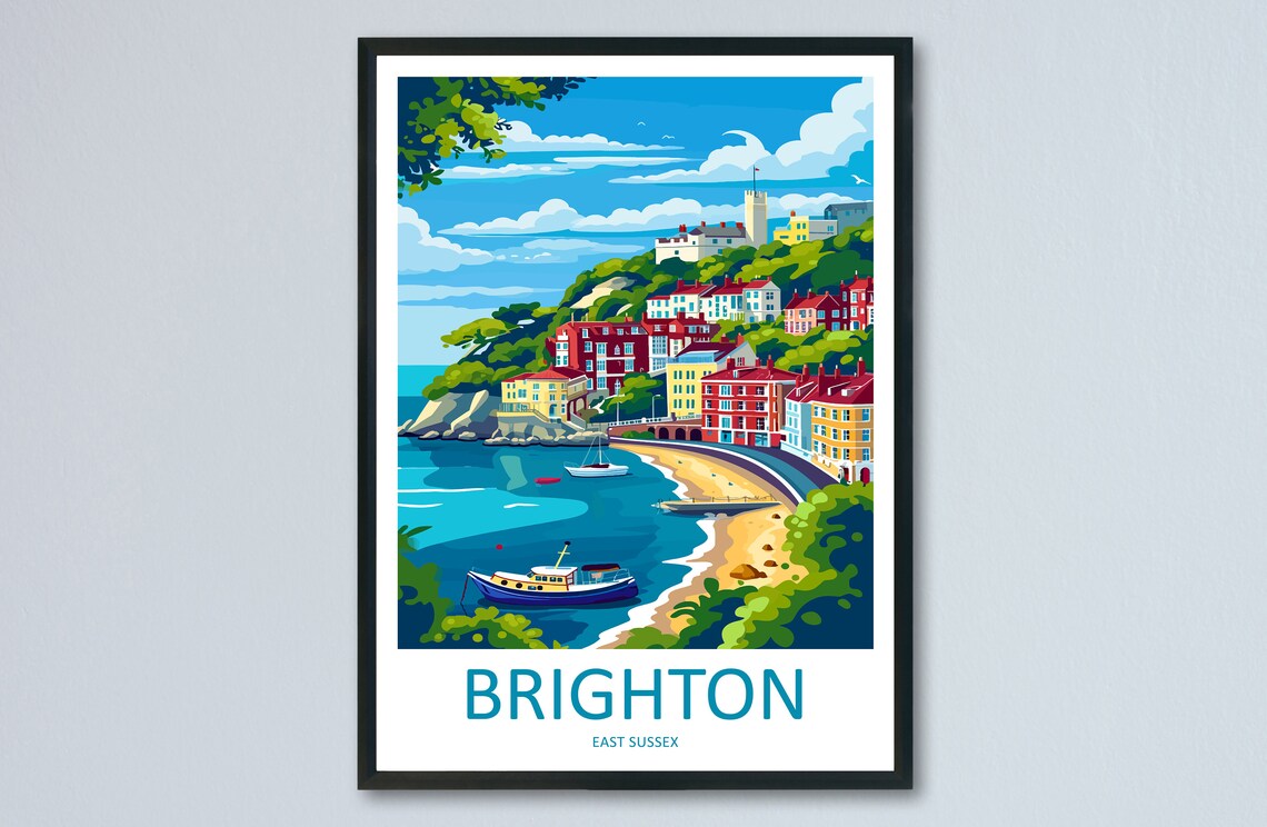 Brighton East Sussex Colorful Seafront Town and Beach Poster