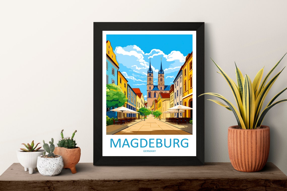 Magdeburg Germany Cathedral Street Cafes Summer Travel Poster - Image 3