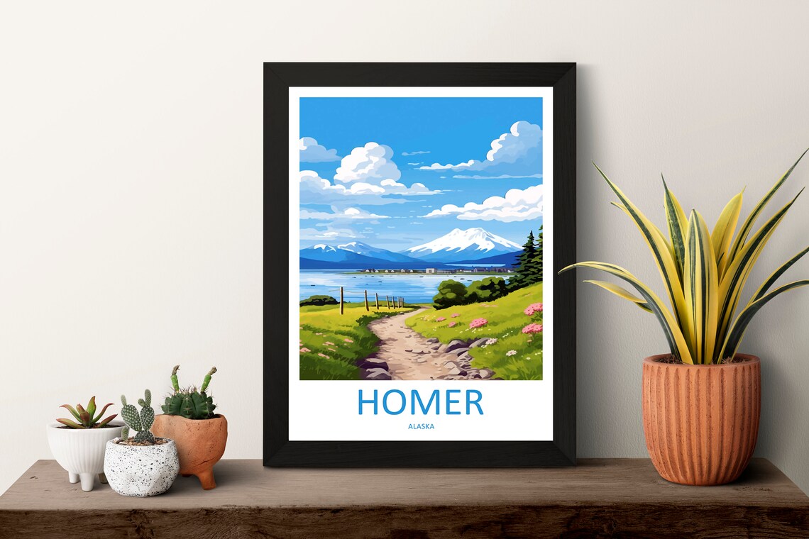 Homer Alaska Mountain Bay Meadow Trail Illustration Travel Poster - Image 3