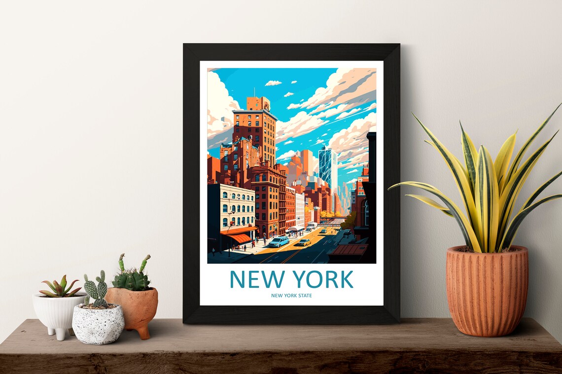 New York City Skyline Street Scene Yellow Taxis Travel Poster - Image 3