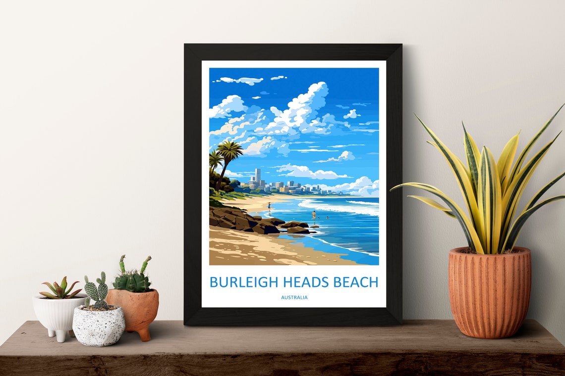 Burleigh Heads Beach Gold Coast City Coastline Travel Poster - Image 3