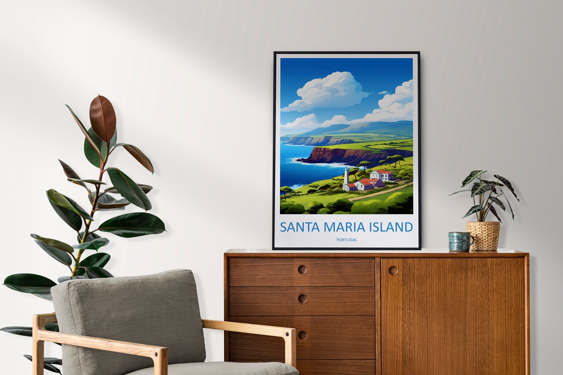 Santa Maria Island Portugal Lighthouse Coastline Travel Poster - Image 2