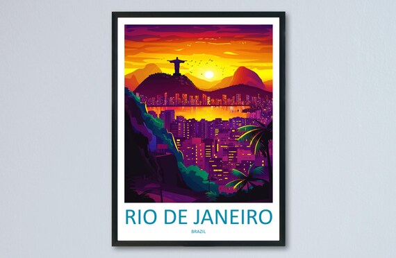 Rio De Janeiro Christ Redeemer Sunset City Lights Brazil Travel Poster