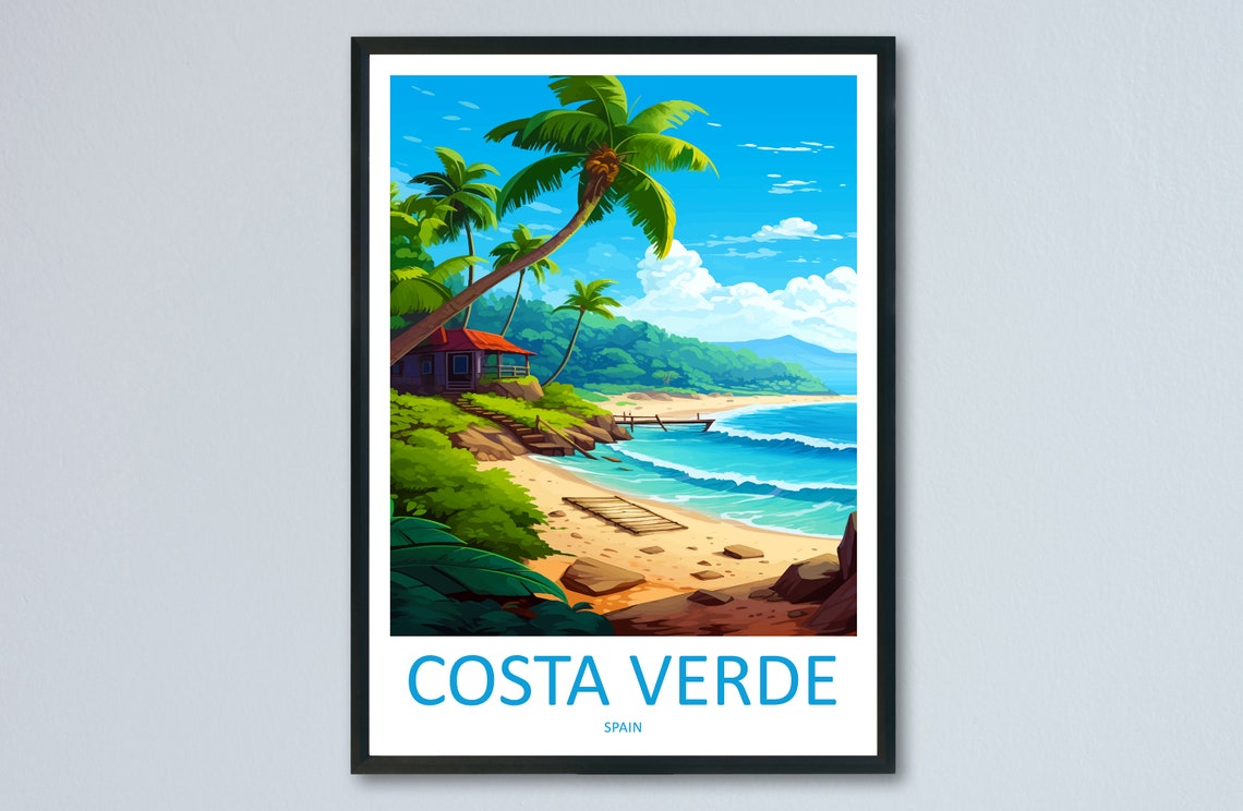 Costa Verde Spain Tropical Beach Palms Vintage Travel Poster