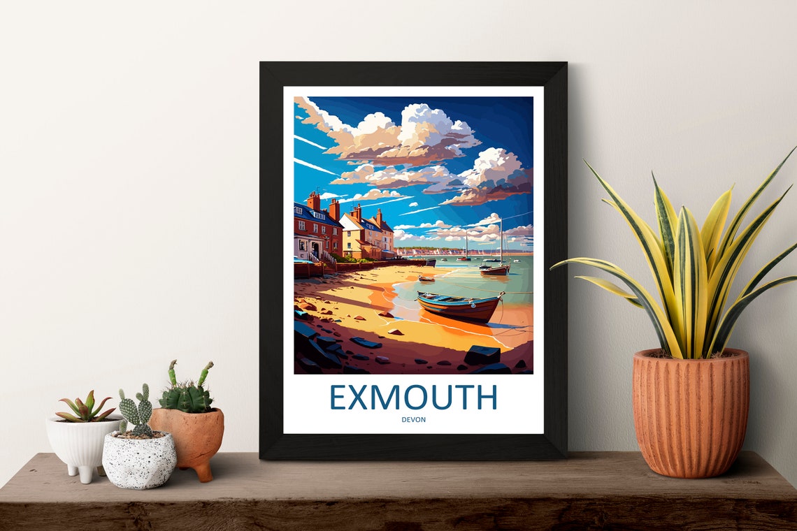 Exmouth Devon Sunny Harbour Beach Boats Seaside Charm Scene Poster - Image 3