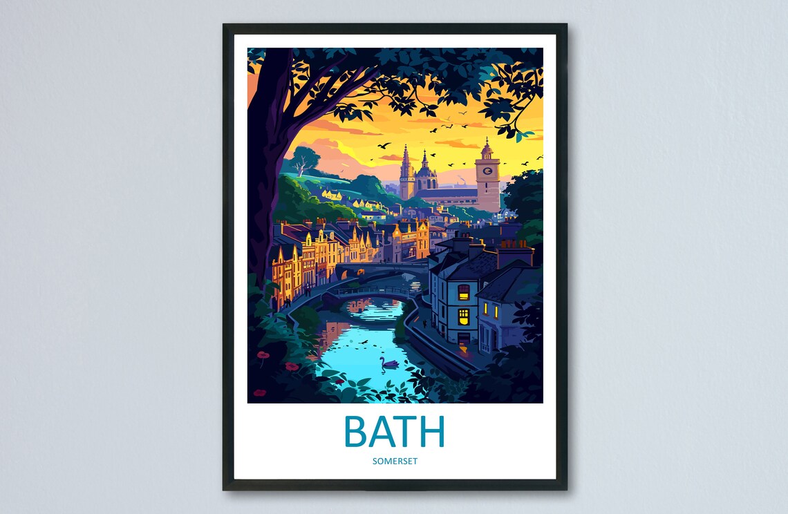Bath England River Sunset With Abbey And Historic Town Poster