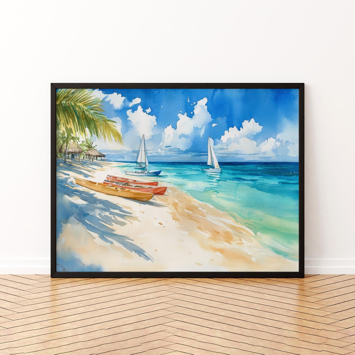 Anguilla Watercolor Travel Poster, Caribbean Beach Landscape
