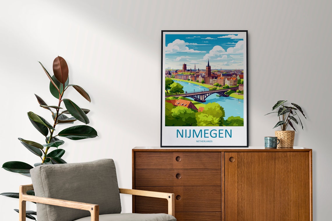 Nijmegen Netherlands Bridge River City Skyline Travel Poster - Image 2