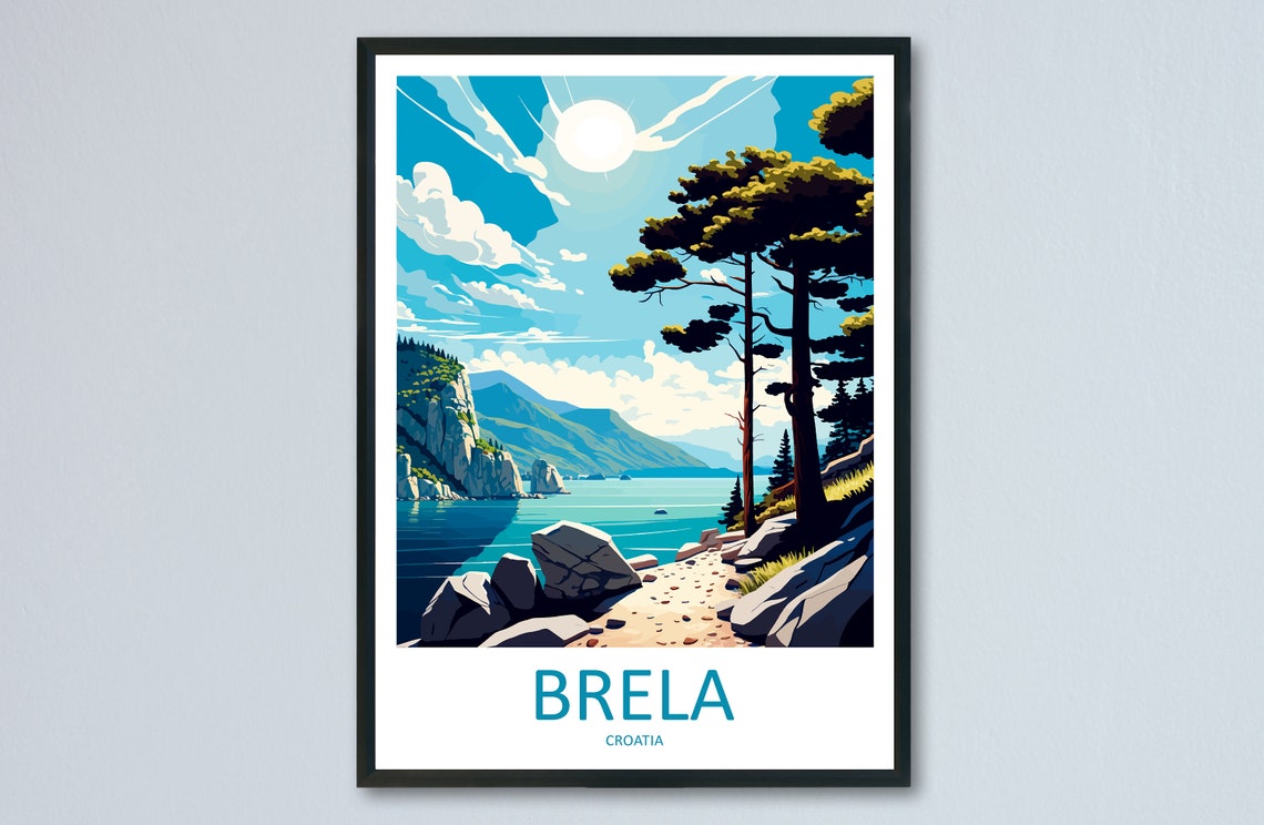 Brela Croatia Rocky Cove Pine Trees Turquoise Coast Poster Artwork