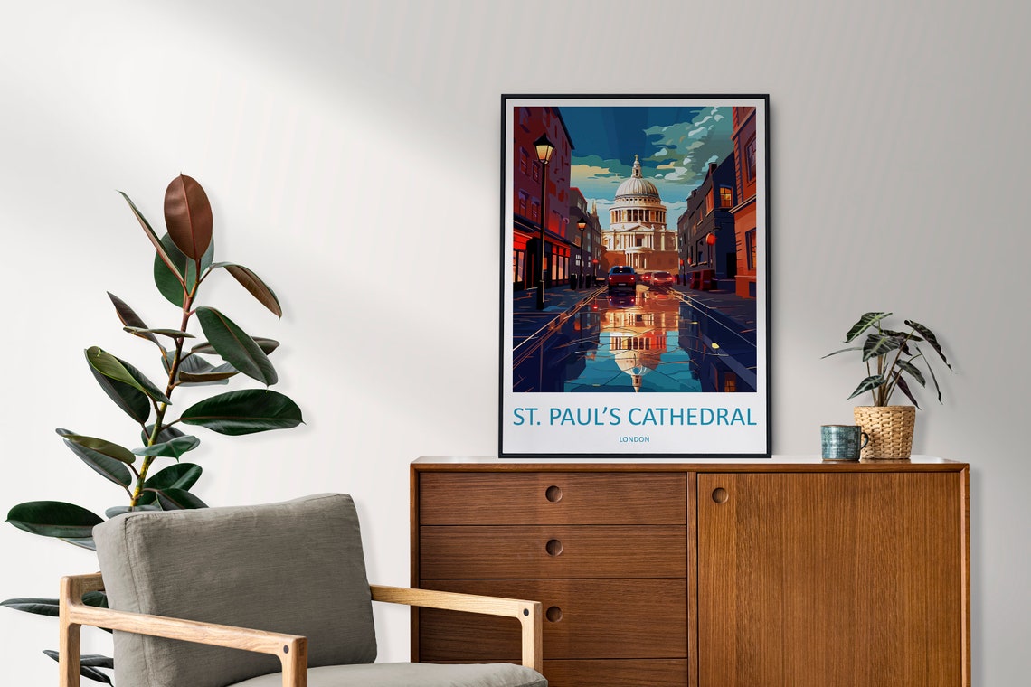 St Paul's Cathedral London Rainy Street Reflection Travel Poster - Image 2