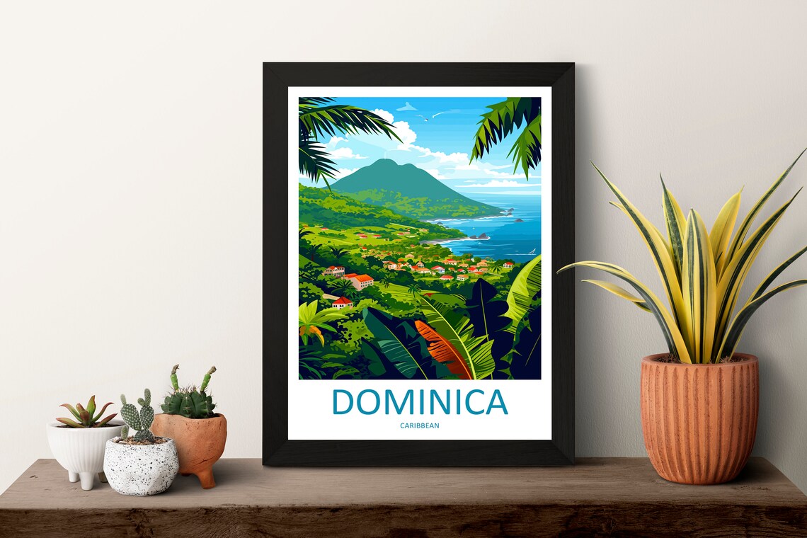 Dominica Caribbean Lush Jungle Mountain Coast Retro Travel Poster - Image 3