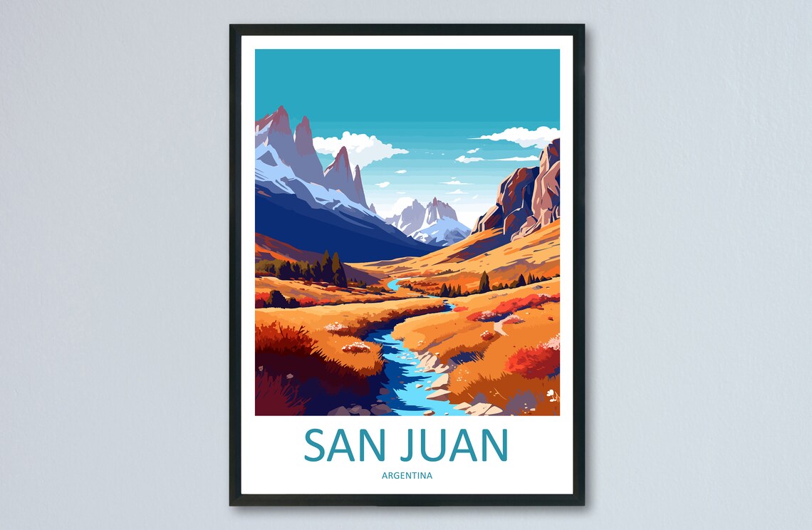 San Juan Argentina Andes Mountain Valley Stream Travel Art Poster