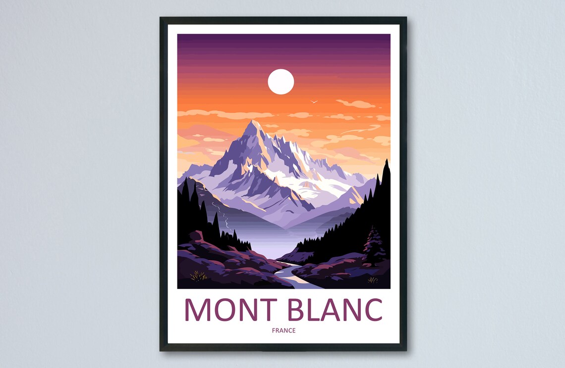 Mont Blanc Snowy Peak Sunset Alpine Summit France Travel Poster