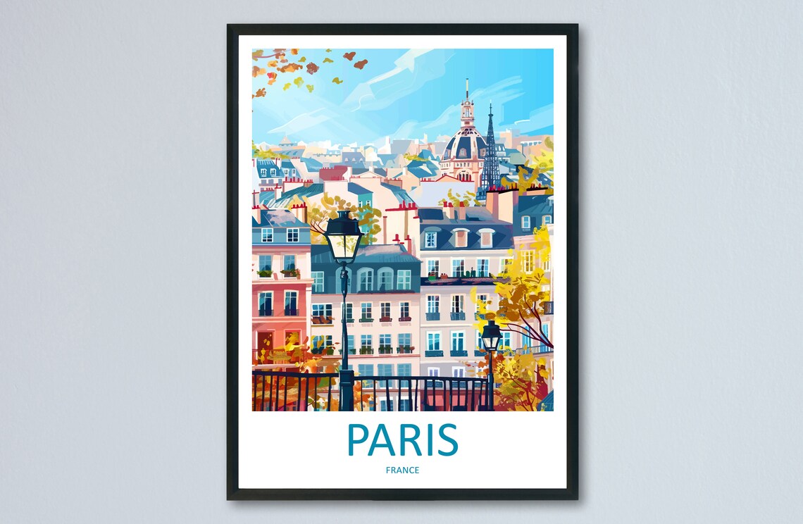 Paris France Autumn Street Montmartre Rooftops View Travel Poster
