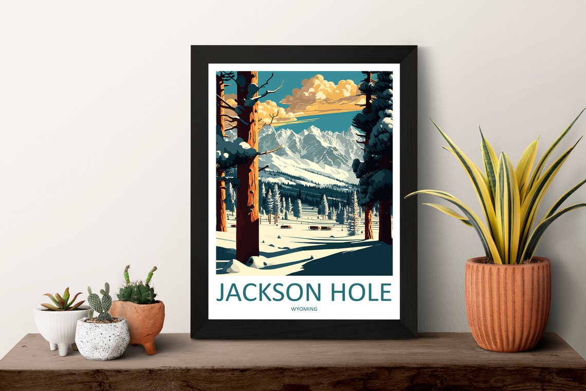 Jackson Hole Wyoming Snowy Valley Pine Forest Winter Travel Poster - Image 3