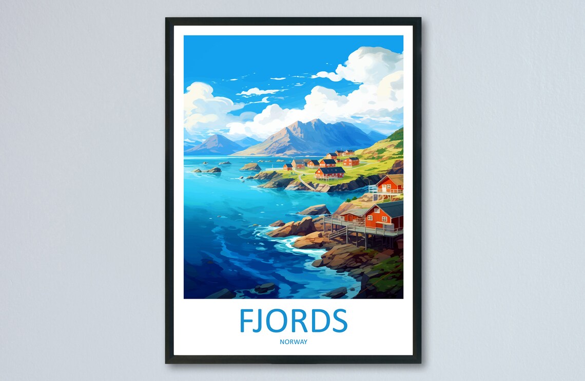 Norway Fjords Travel Poster, Scandinavian Mountains
