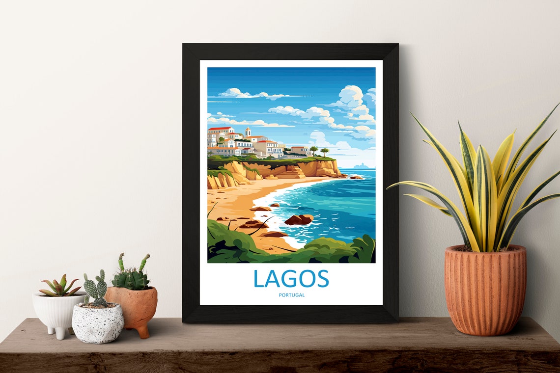 Lagos Portugal Cliffside Beach Golden Sand Coast Travel Poster Art - Image 3