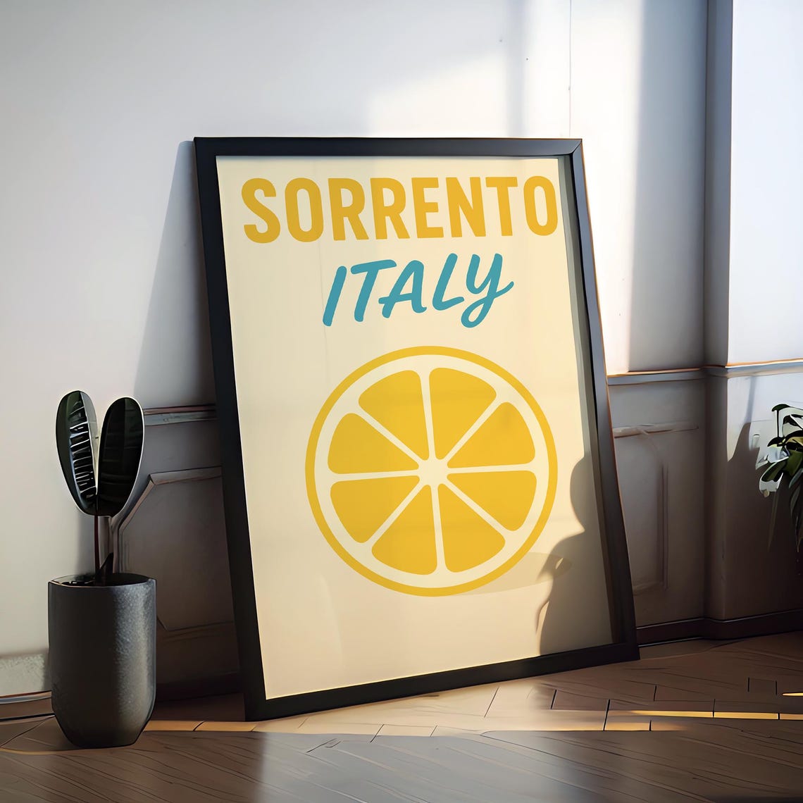 Sorrento Italy Fresh Lemon Slice Citrus Fruit Retro Travel Poster