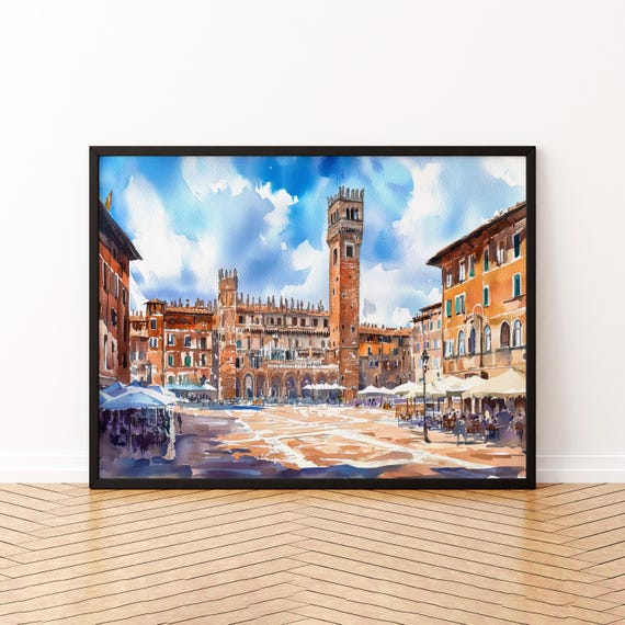 Siena Watercolor Poster Landscape Wall Art Hanging Home Dcor Gift Lovers Italy