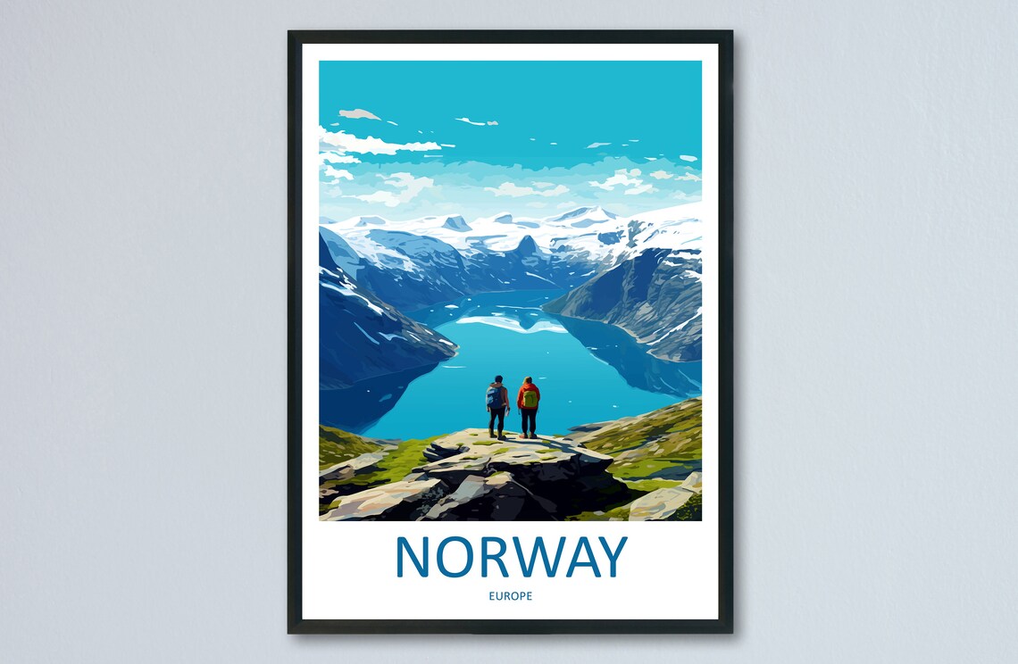 Norway Fjords Travel Poster, Norwegian Mountains