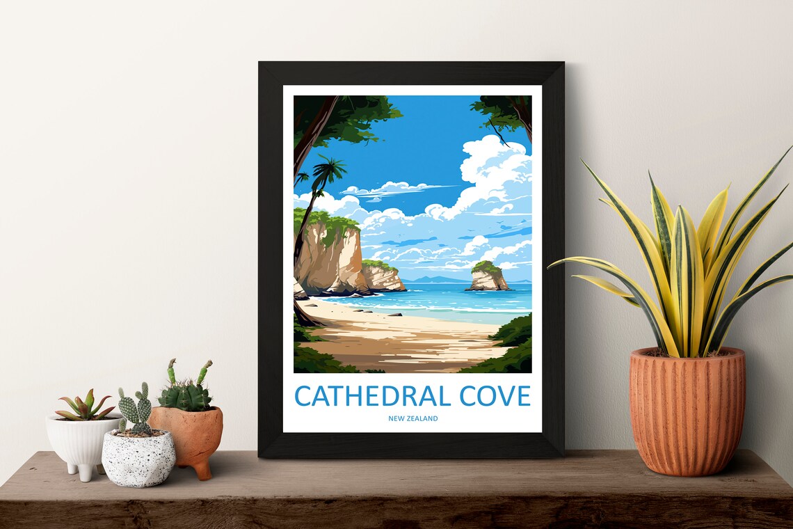 Cathedral Cove Travel Print Wall Art Cathedral Cove Wall Hanging Home Dcor Cathedral Cove Gift Art Lovers New Zealand Travel Print - Image 3