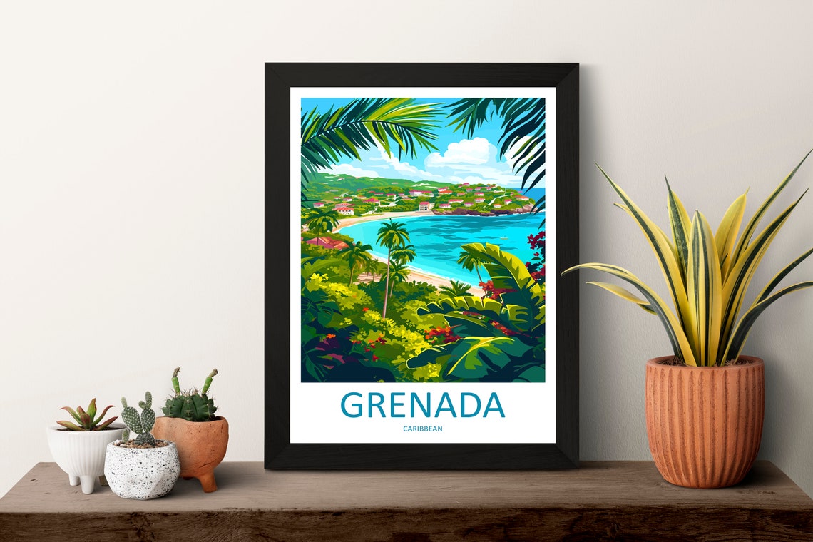 Grenada Turquoise Bay Palm Trees Caribbean View Travel Poster - Image 3