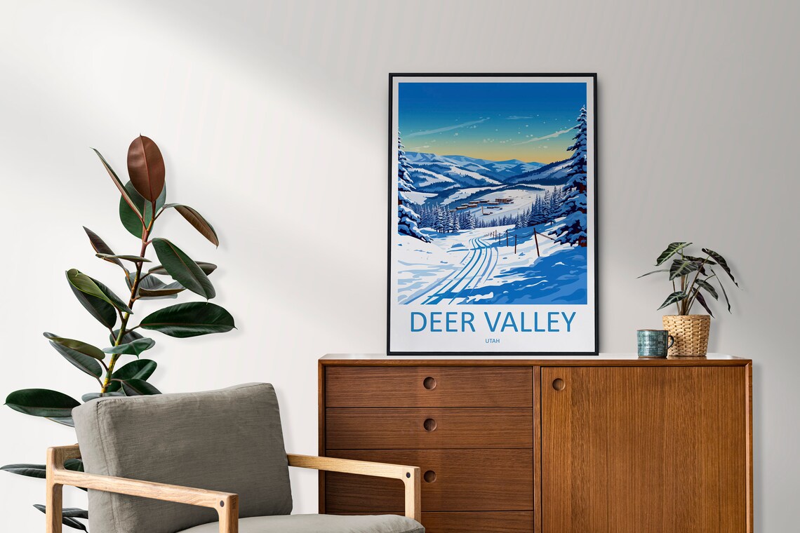 Deer Valley Utah Snowy Ski Slopes Winter Vintage Travel Poster - Image 2