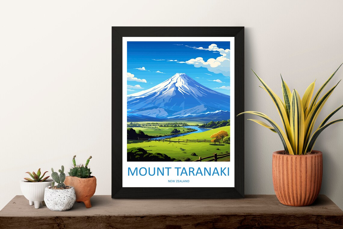 Mount Taranaki New Zealand Volcano Vintage Landscape Travel Poster - Image 3