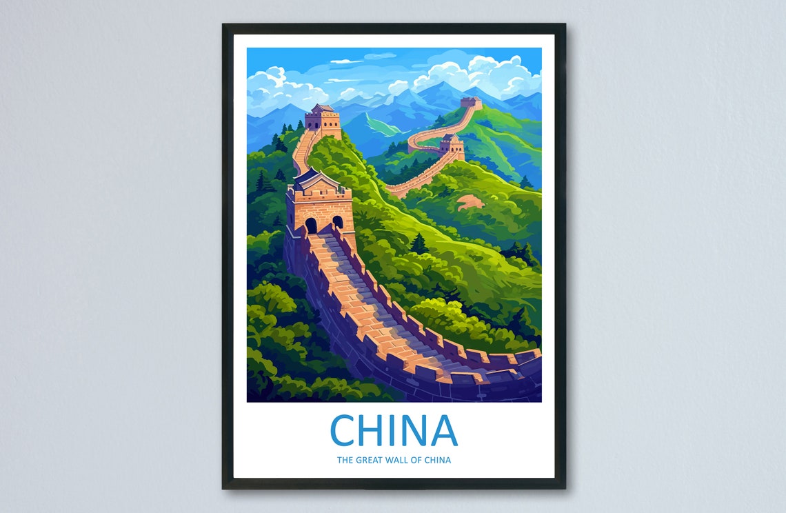 Great Wall of China Winding Mountain Ridge Summer Travel Poster