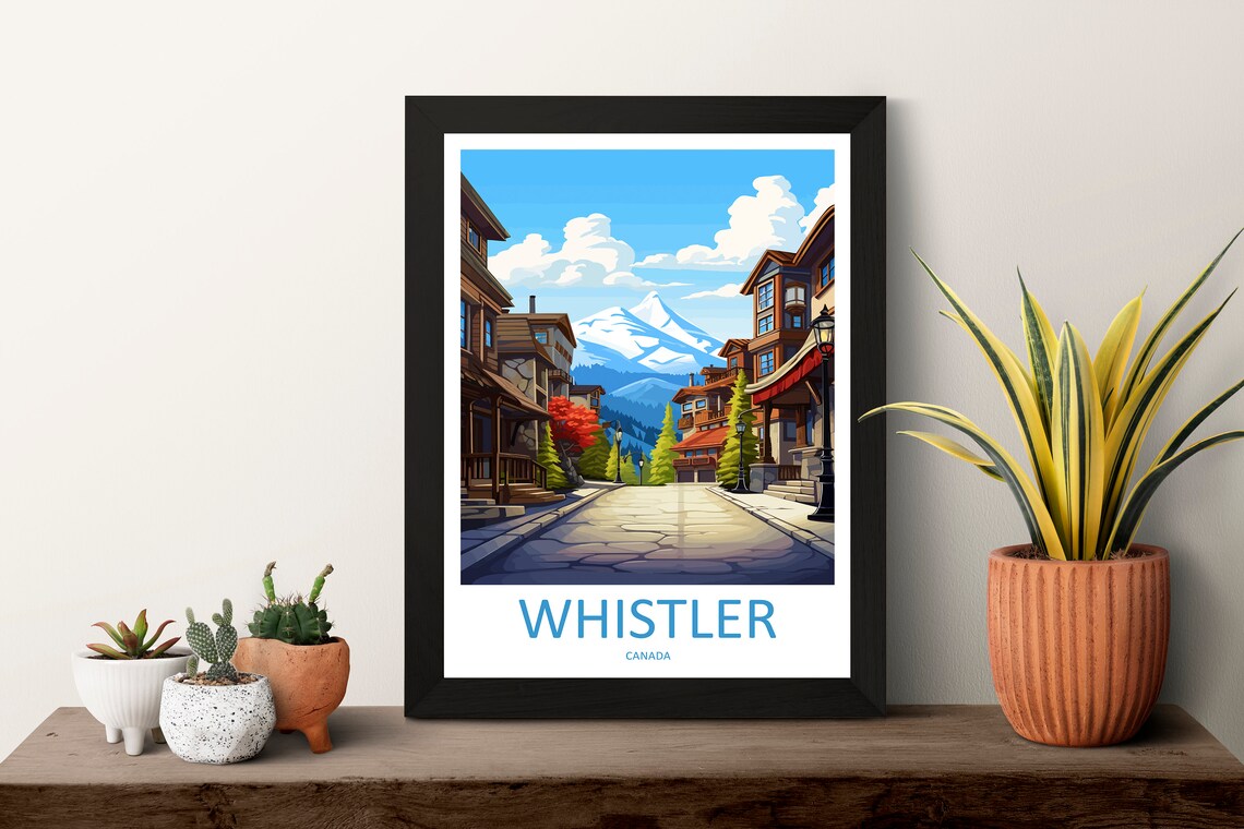 Whistler Canada Village Street Mountain View Illustrated Travel Poster - Image 3